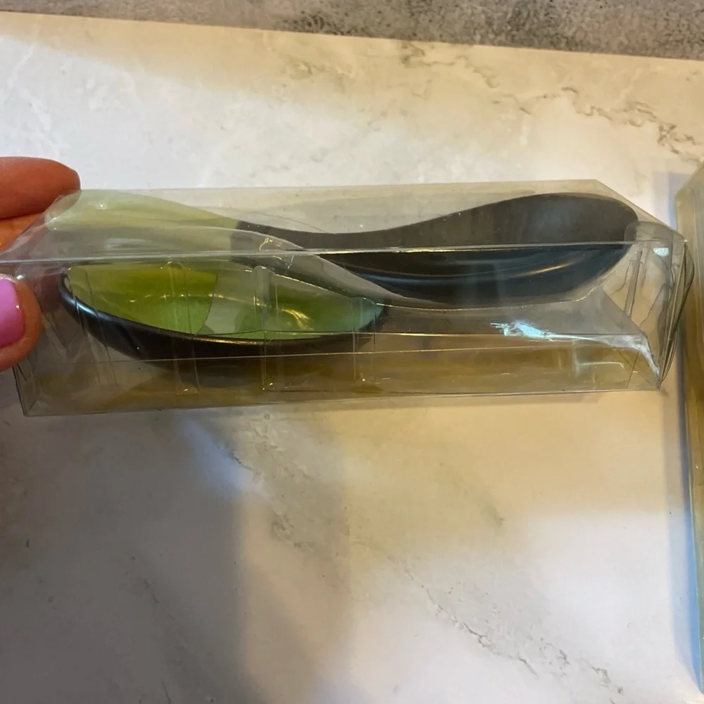Set Of 2 Retro Spoon & Spoon Rest Crackle Finish Blue & Green NIB
